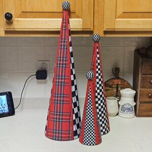RARE MACKENZIE CHILDS Tartastic Cone Trees - Set of 3 - Discontinued
